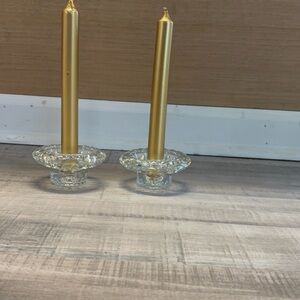 Two Vintage Mylasian Cut Crystal Candlestick Holders